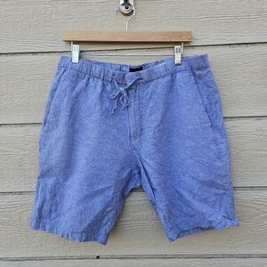H&M blue linen cotton blend pull on shorts 9 inch inseam size 36